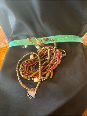 Multistrand Beaded Bracelet in Red and Brown - Boho Layered Style